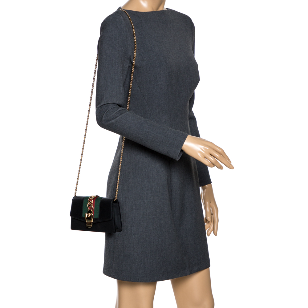 

Gucci Black Leather Super Mini Sylvie Crossbody Bag