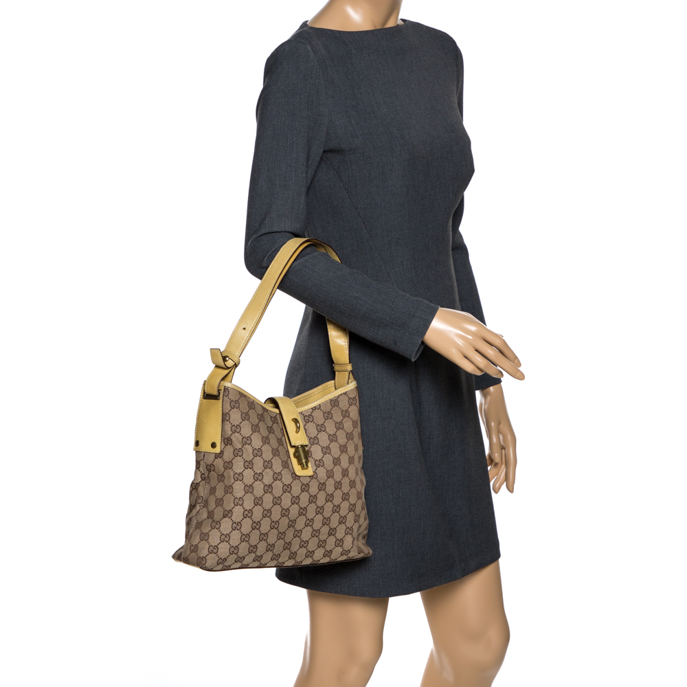 

Gucci Beige/Yellow GG Canvas and Leather Piston Shoulder Bag