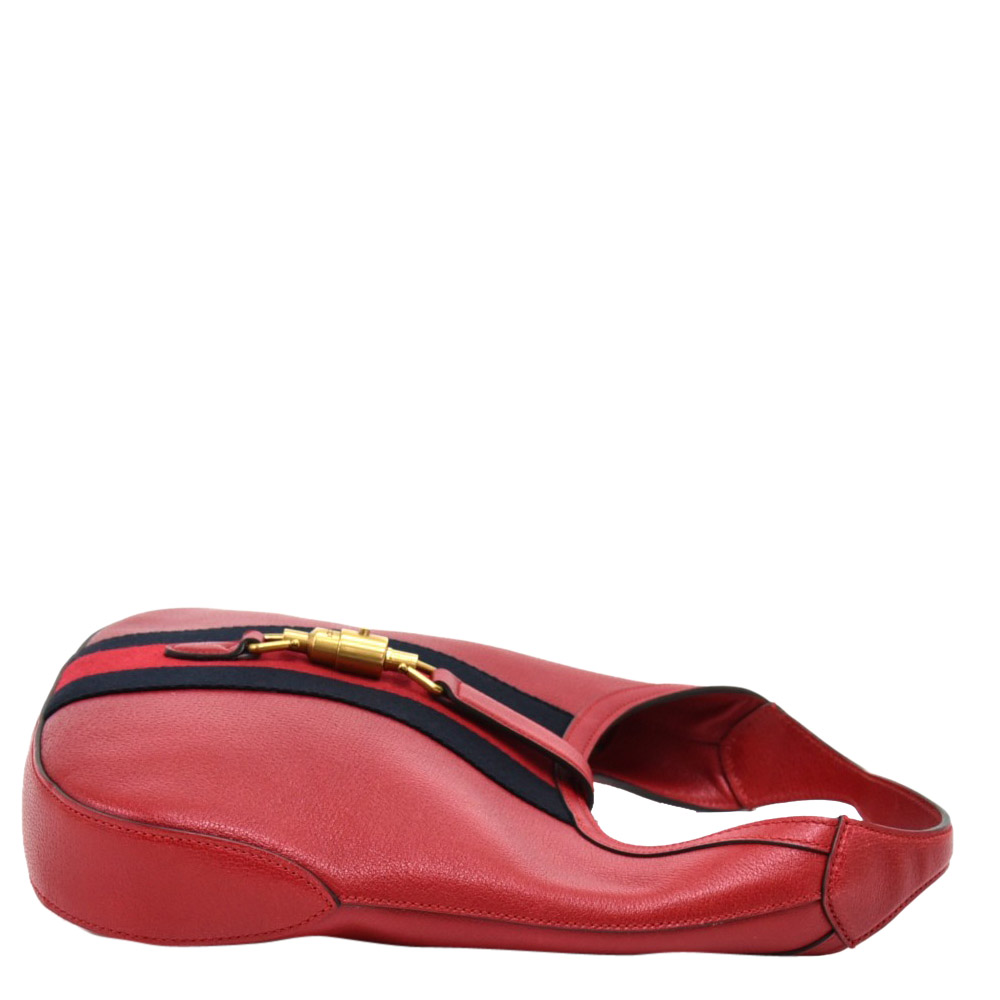 

Gucci Red Leather Web Jackie Hobo Bag