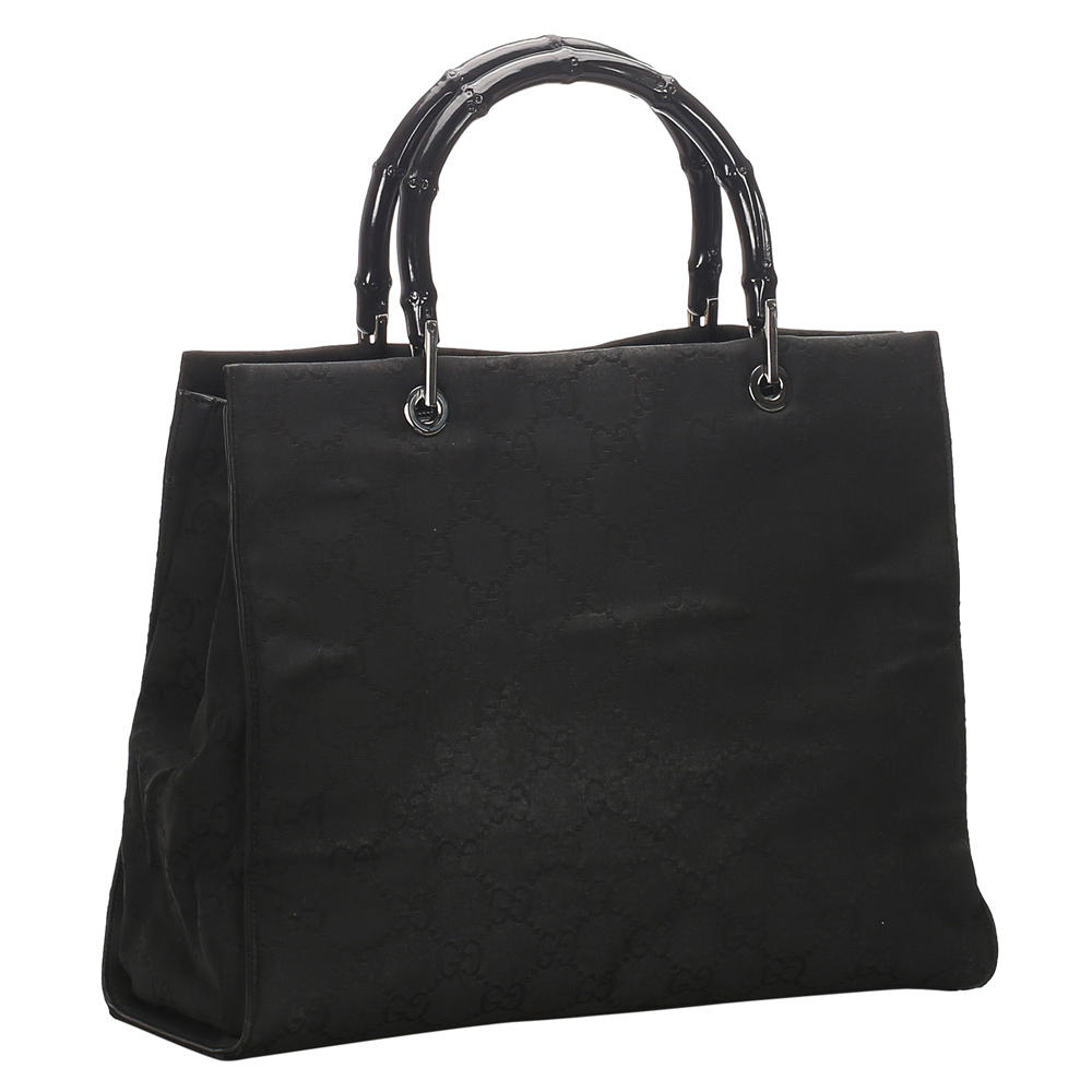 

Gucci Black GG Canvas Bamboo Tote Bag