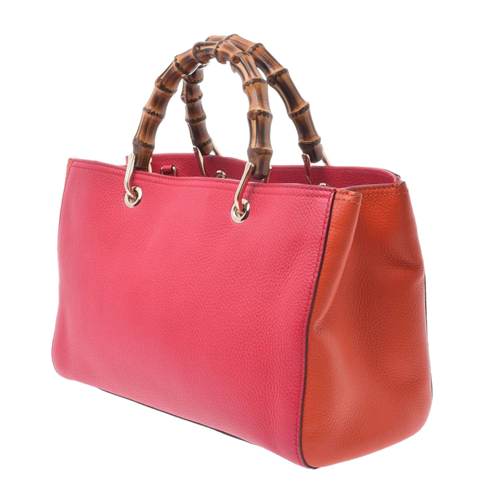

Gucci Red Leather Bamboo Shopper Tote, Orange