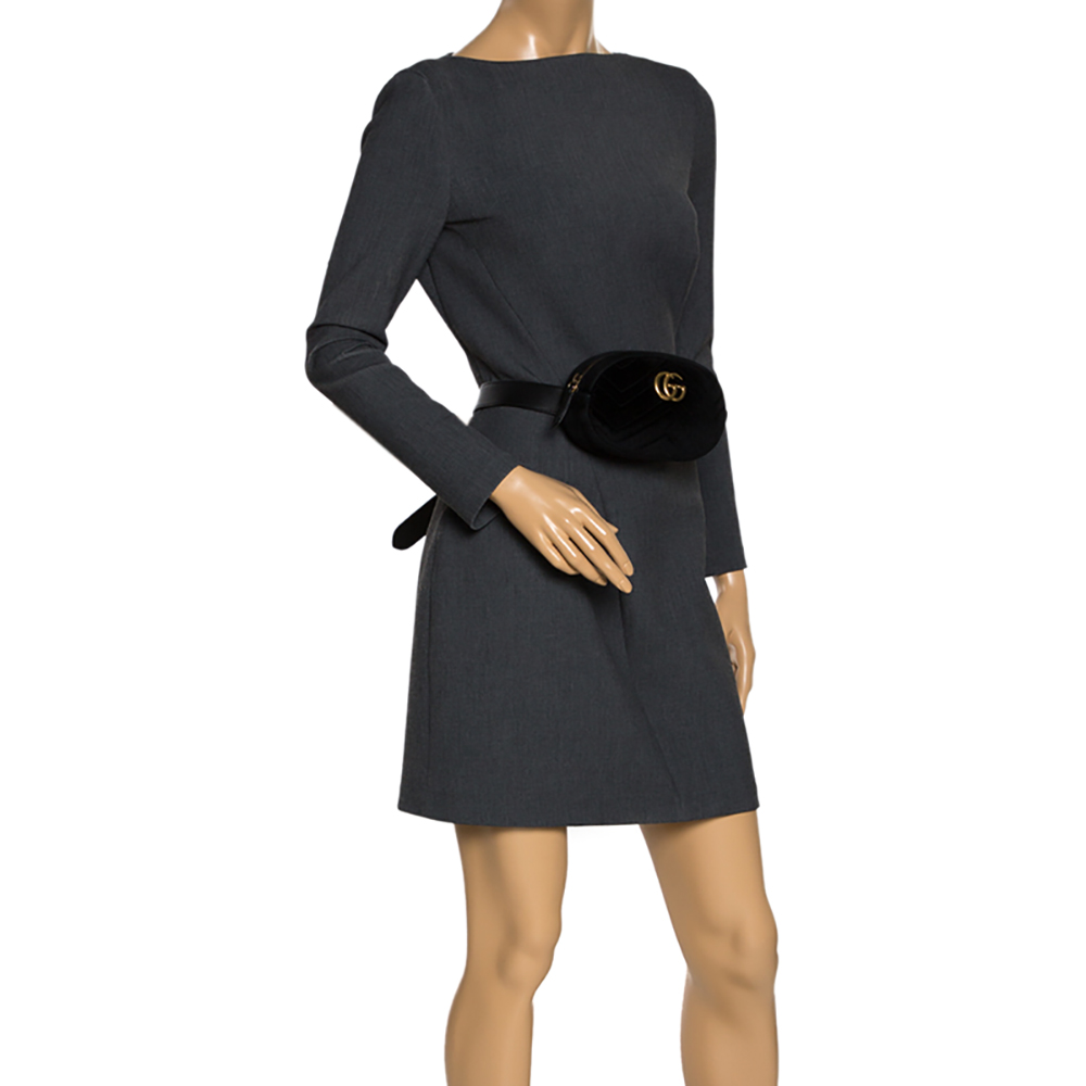 

Gucci Black Matelassé Velvet GG Marmont Belt Bag