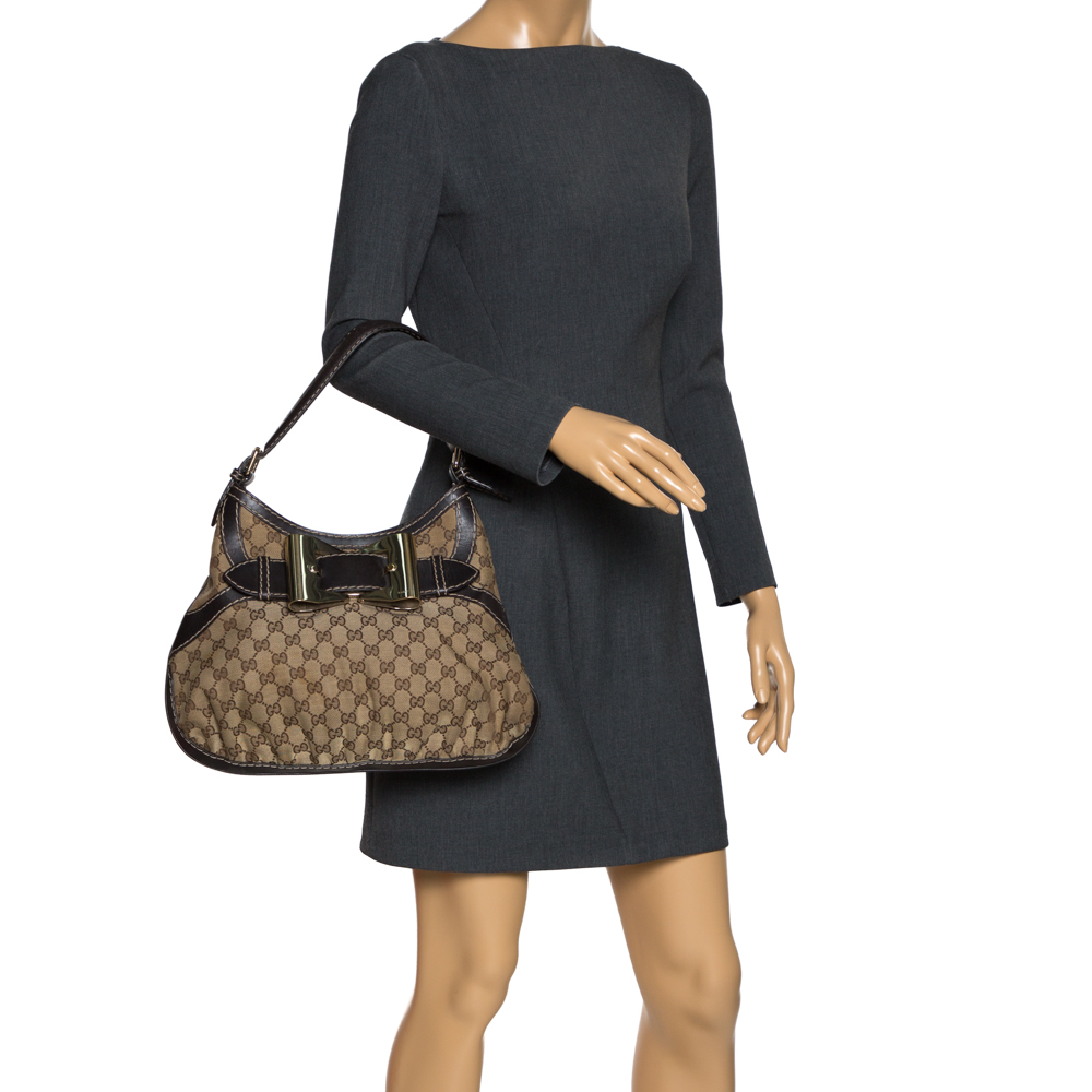 

Gucci Beige/Brown Canvas and Leather Small Queen Hobo