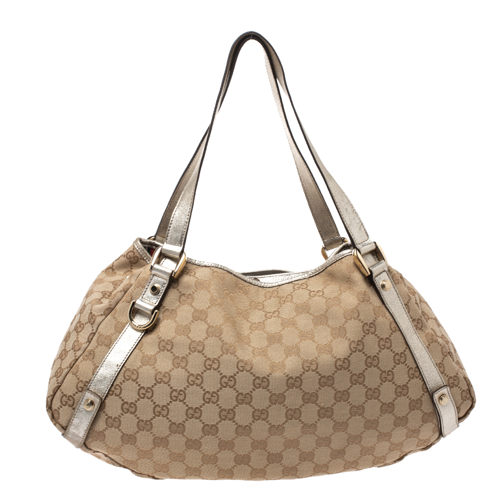 Gucci Beige/Gold GG Canvas and Leather Medium Abbey Shoulder Bag