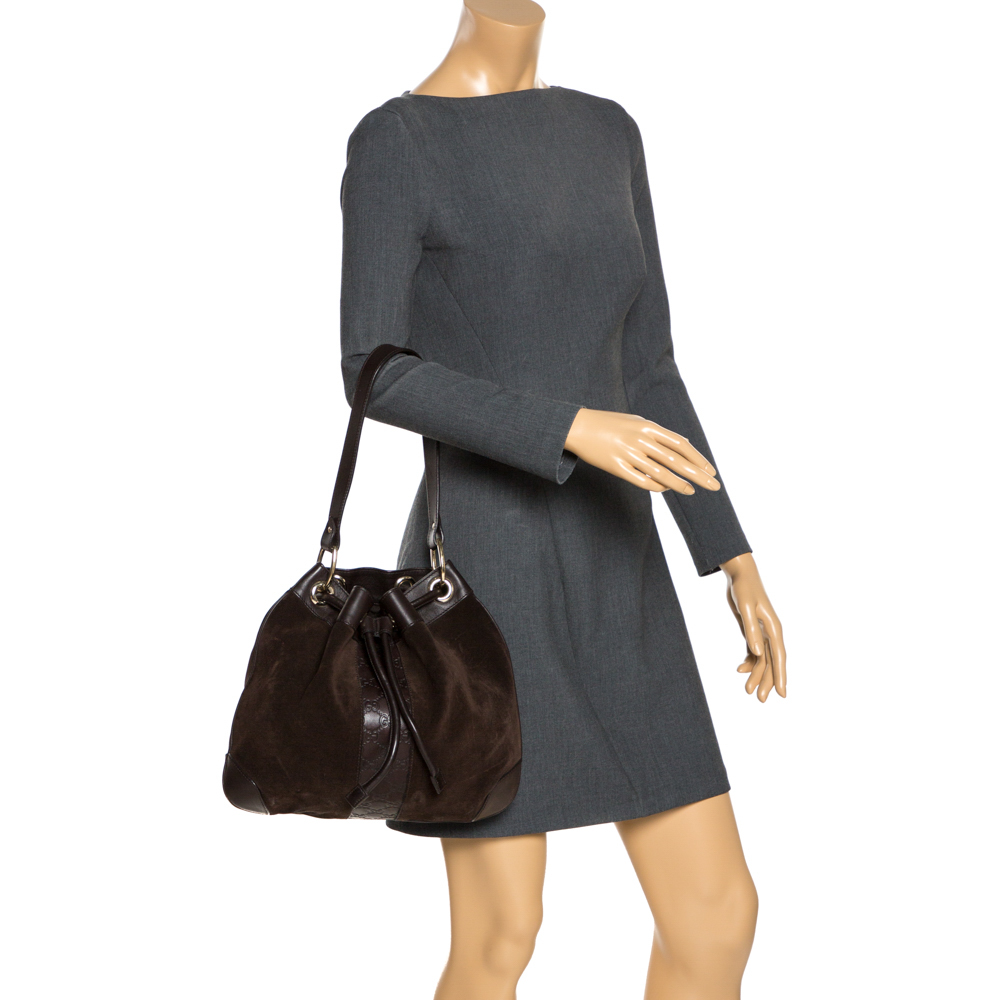 

Gucci Brown Suede and Leather Drawstring Hobo