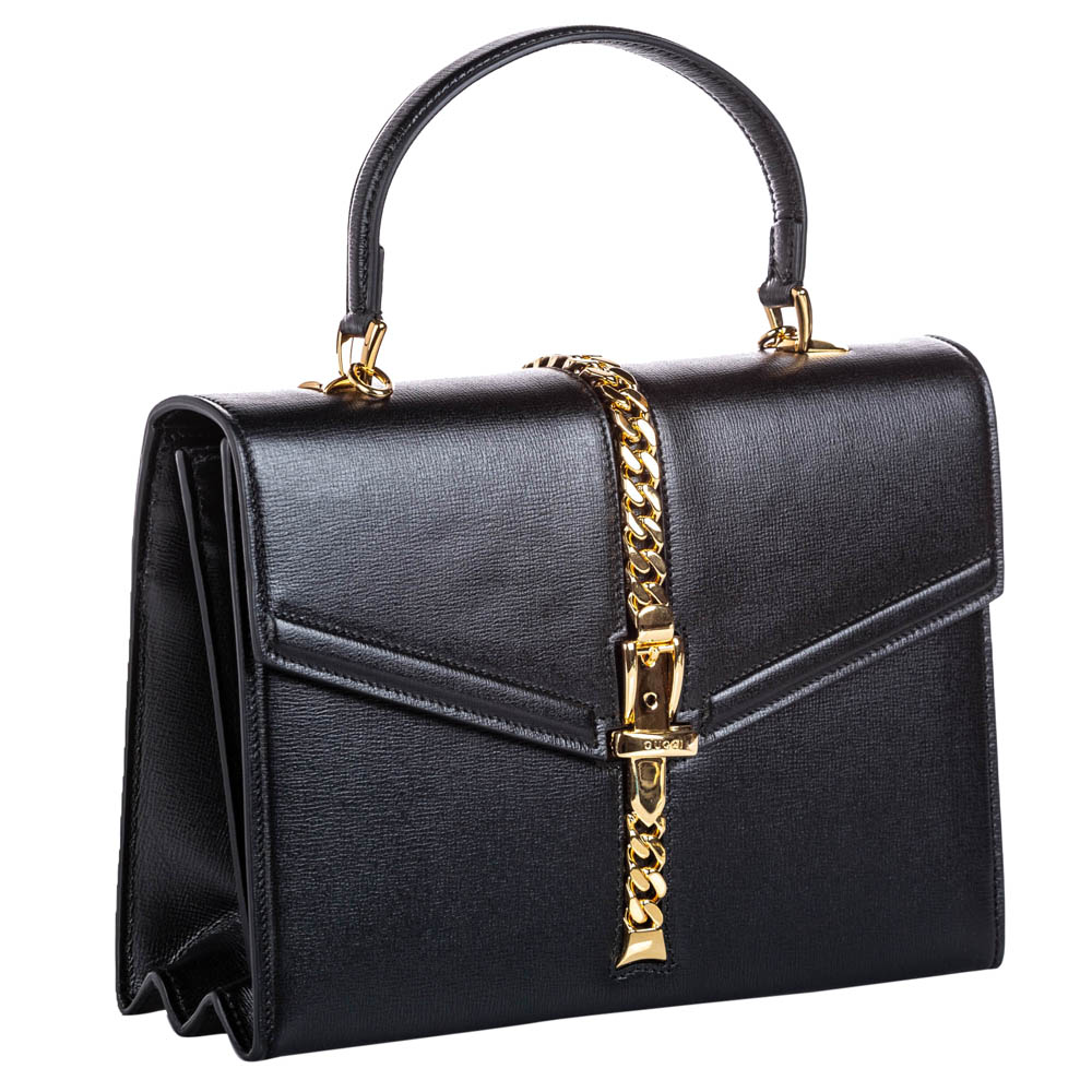 

Gucci Black Leather Small Sylvie 1969 Satchel Bag