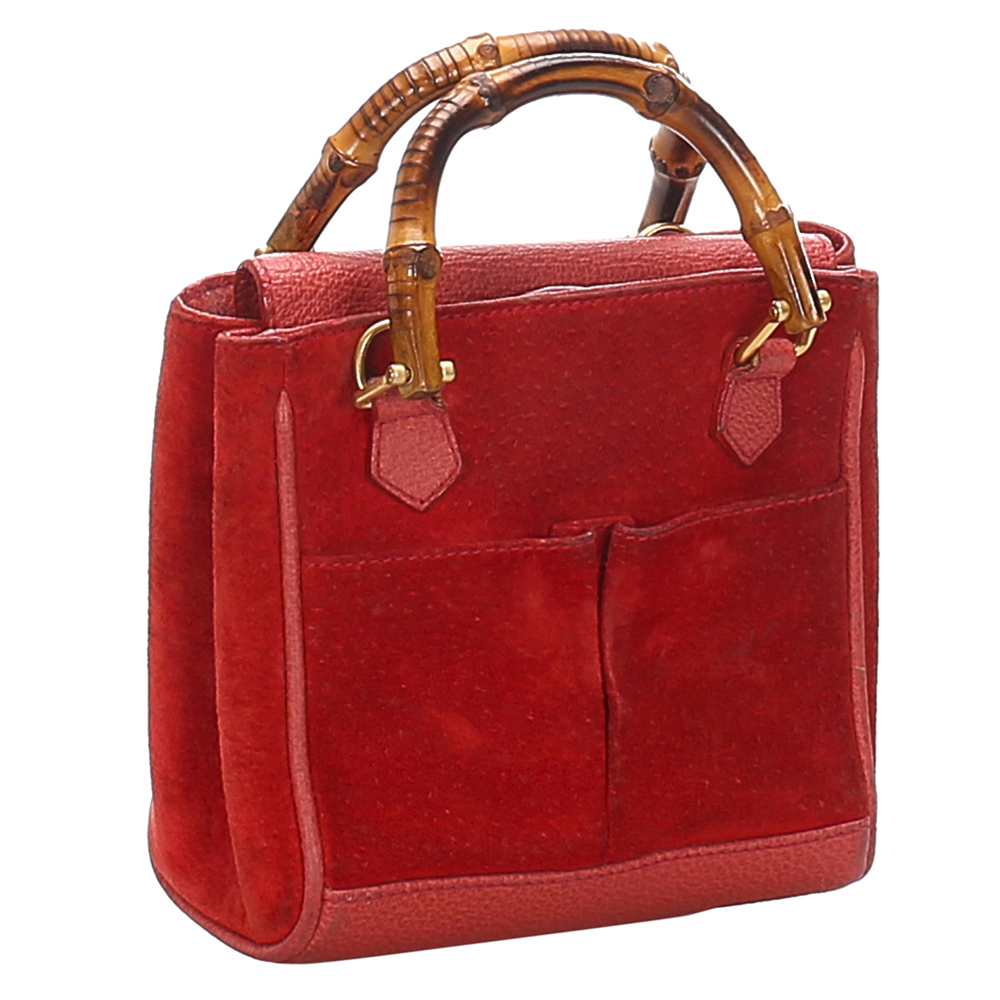 

Gucci Red Bamboo Suede Satchel Bag