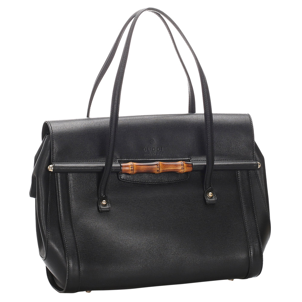 

Gucci Black Leather Bamboo Bullet Tote Bag
