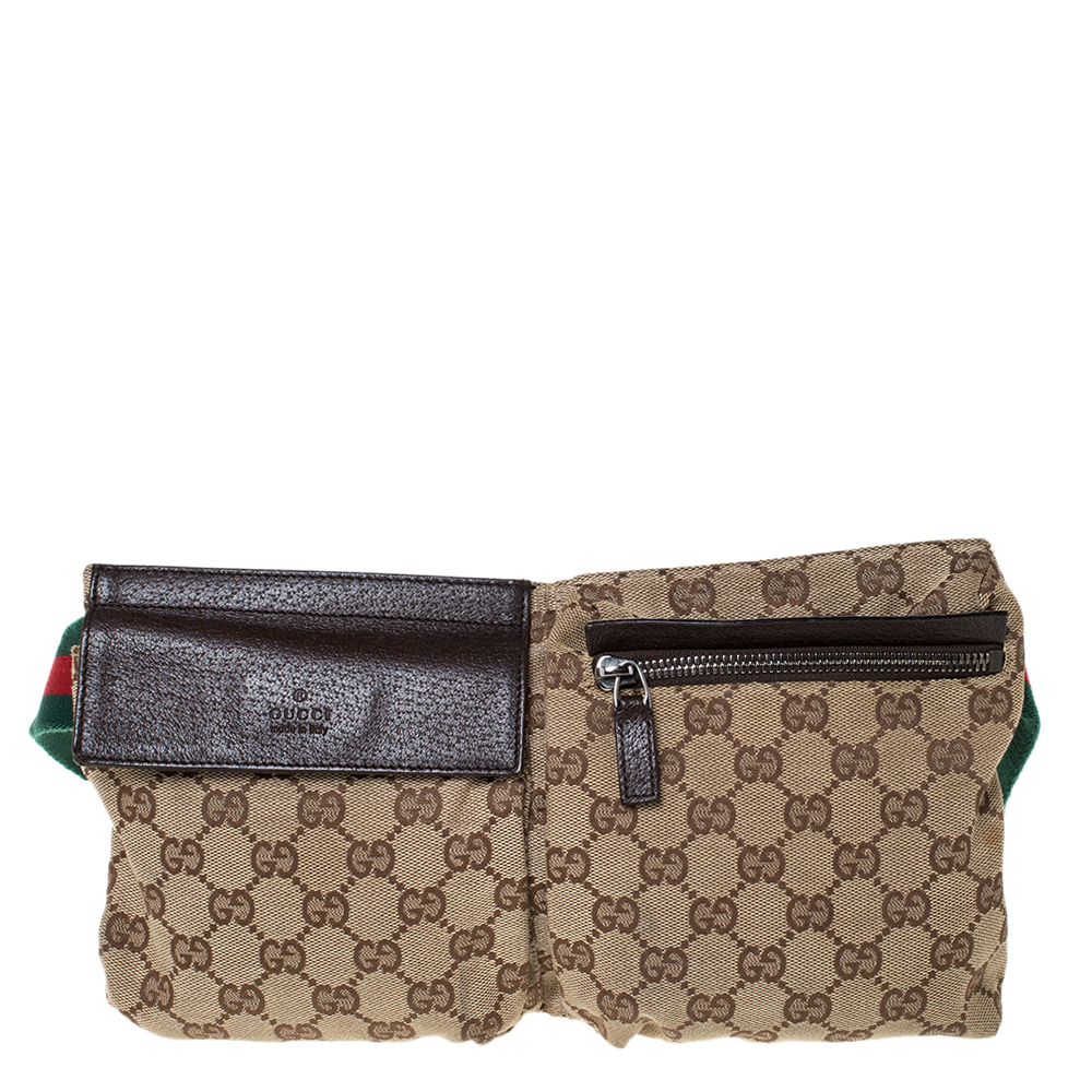 Gucci Brown/Beige GG Canvas and Leather Waist Belt Bag