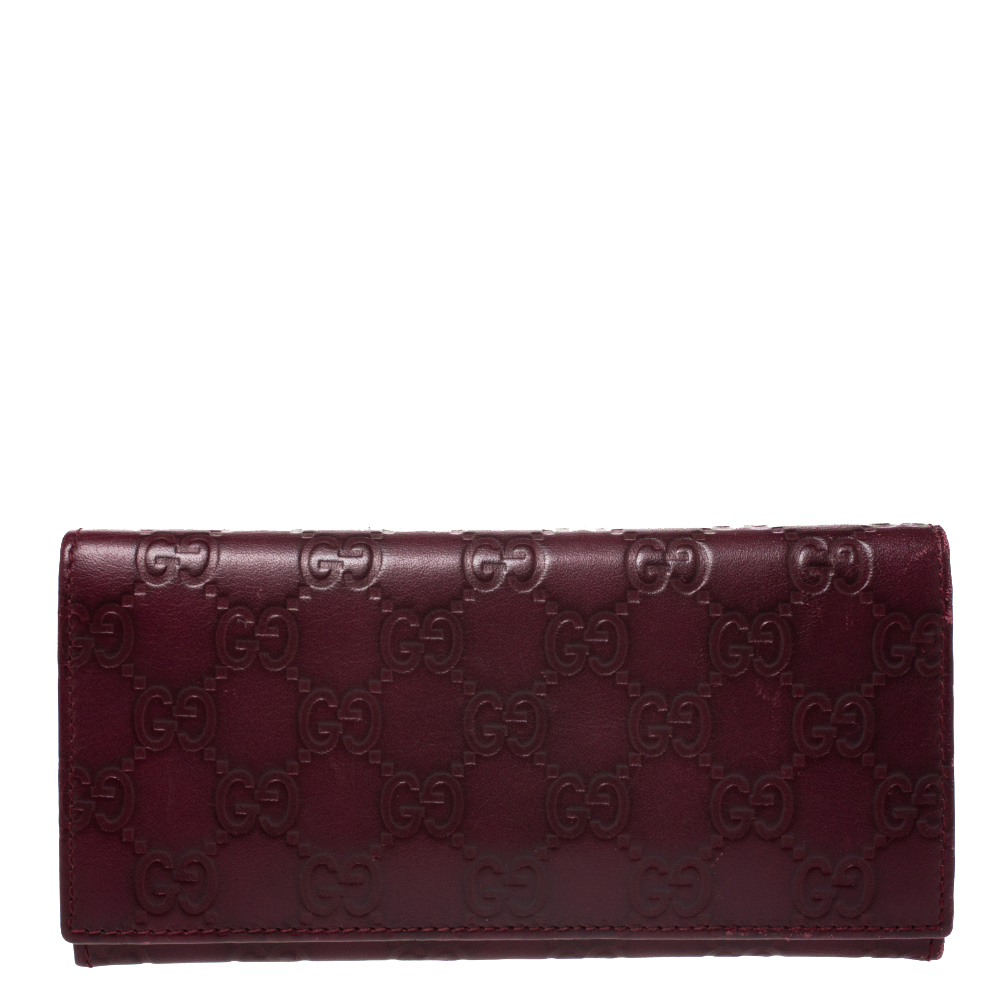 Pre Owned Gucci Burgundy Guccissima Leather Flap Continental Wallet