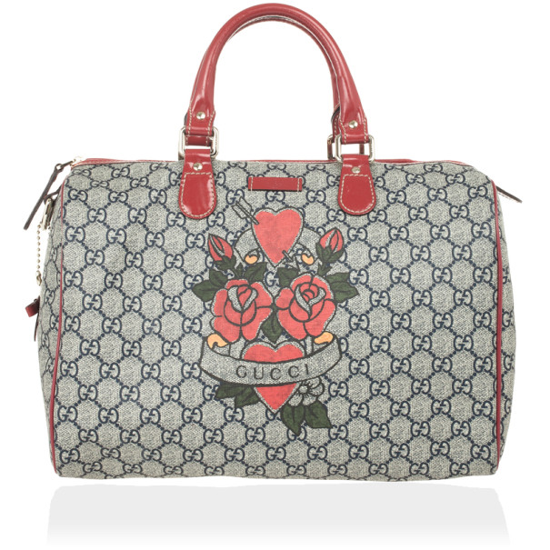 مملوكة مسبقًا Gucci GG Plus Tattoo Hearts And Roses Large ‘Joy’ Boston Satchel