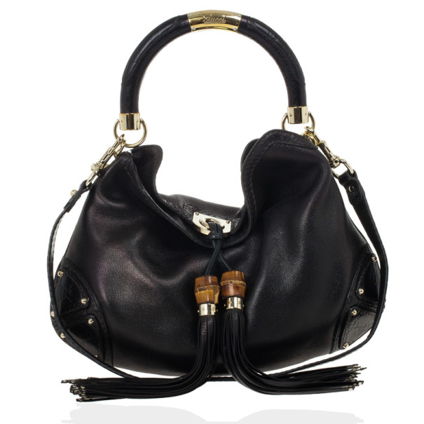 مملوكة مسبقًا Gucci Black Leather Indy Top Handle Bag