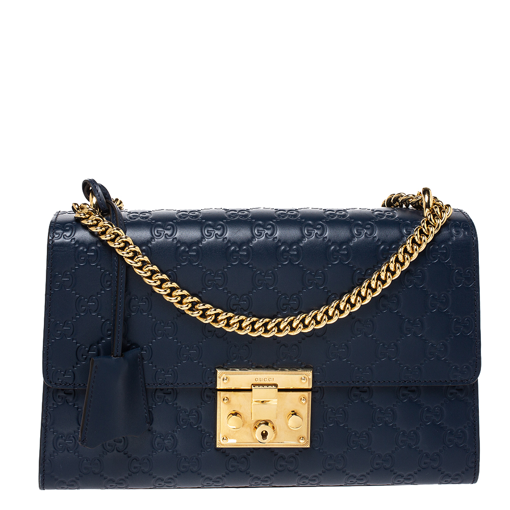 Gucci Navy Blue Guccissima Leather Medium Padlock Shoulder Bag Gucci ...