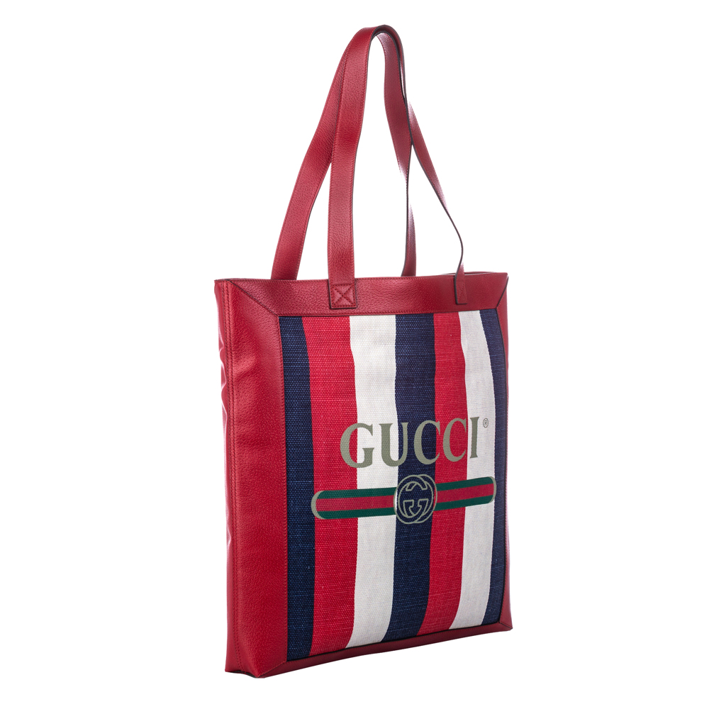 

Gucci Red Leather And Canvas Sylvie Baiadera Medium Tote