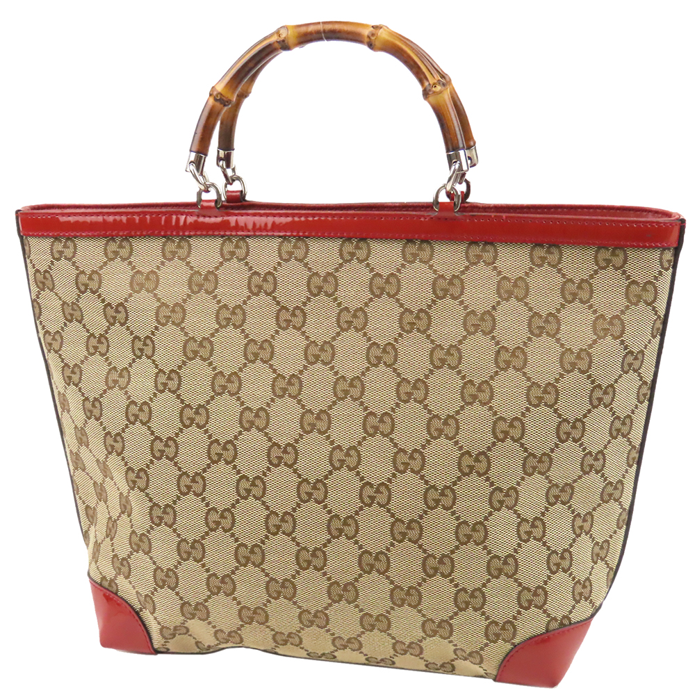 

Gucci Beige/Red GG Canvas Bamboo Top Handle Bag