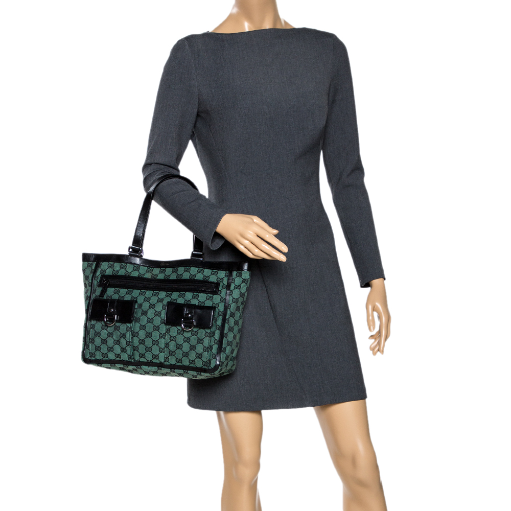 

Gucci Green/Black GG Canvas and Leather Abbey Pocket Tote