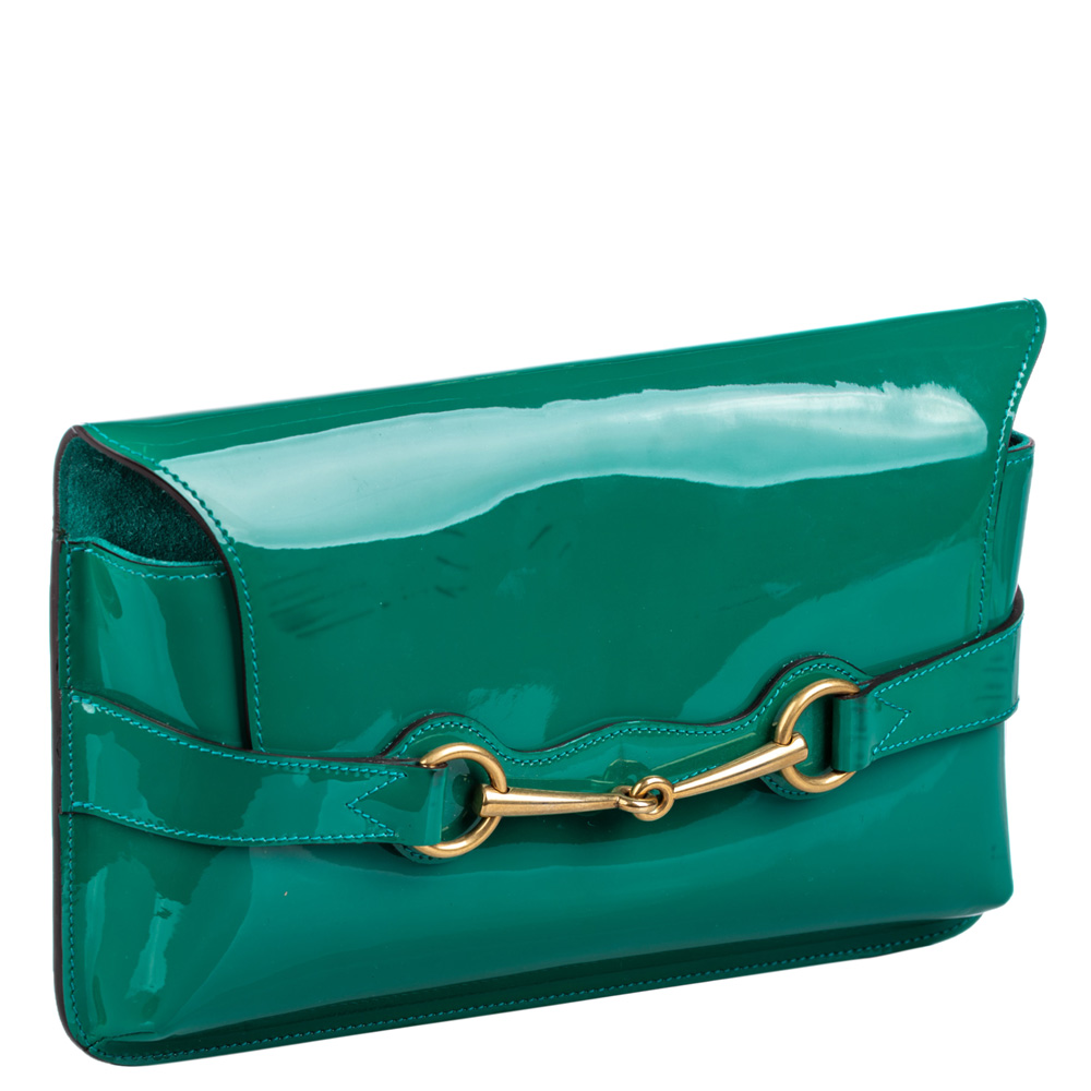 

Gucci Green Patent Leather Bright Bit Clutch Bag