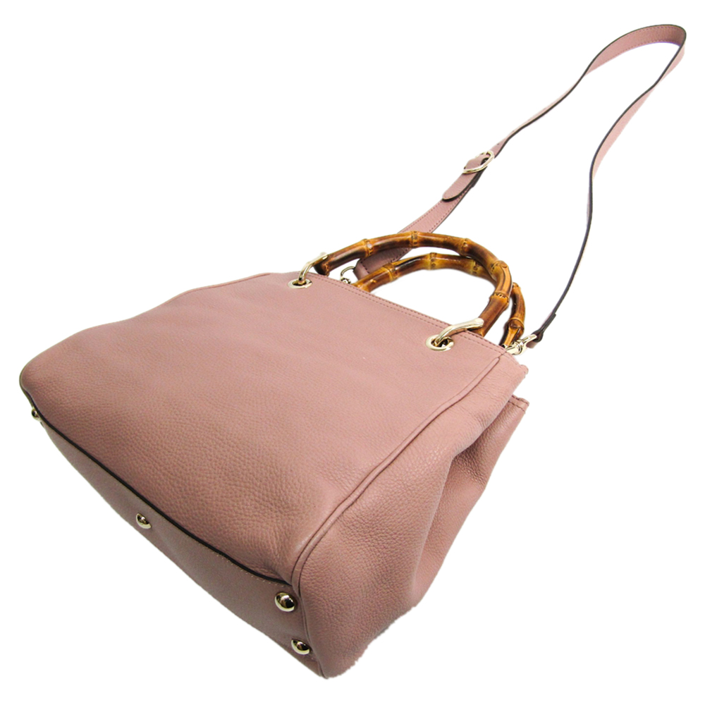 

Gucci Light Pink Pebbled Leather Bamboo Top Handle Small Shopper Tote Bag