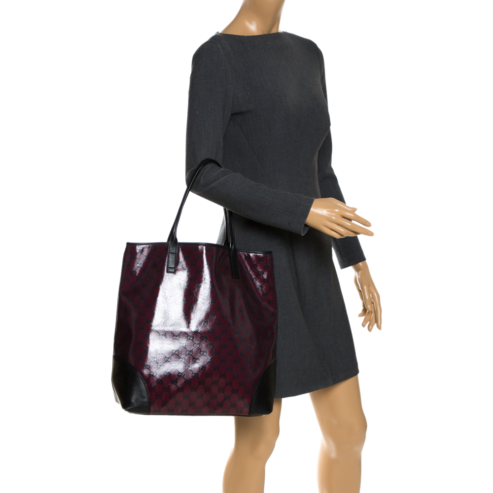 

Gucci Burgundy/Dark Brown GG Crystal Canvas and Leather Tote