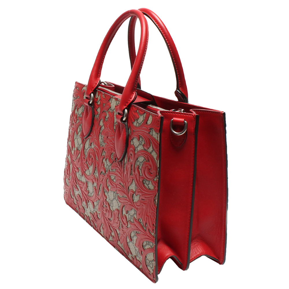 

Gucci Red GG Supreme Canvas Arabesque Tote