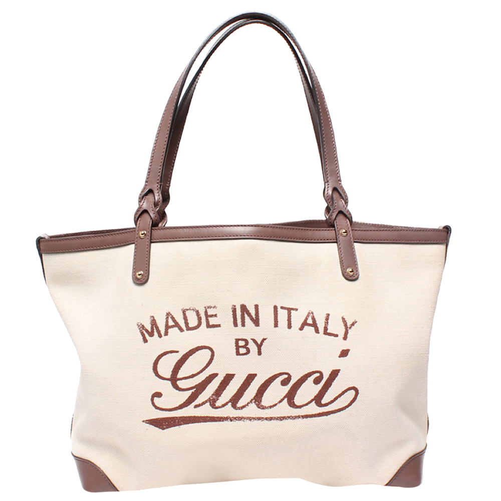 Pre-owned Gucci Beige Canvas And Leather Tote