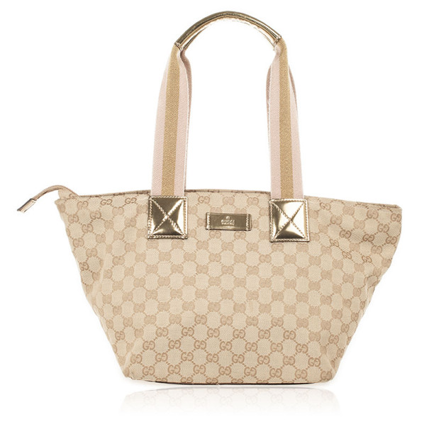 Pre Owned Gucci Beige and Metallic logo Tote