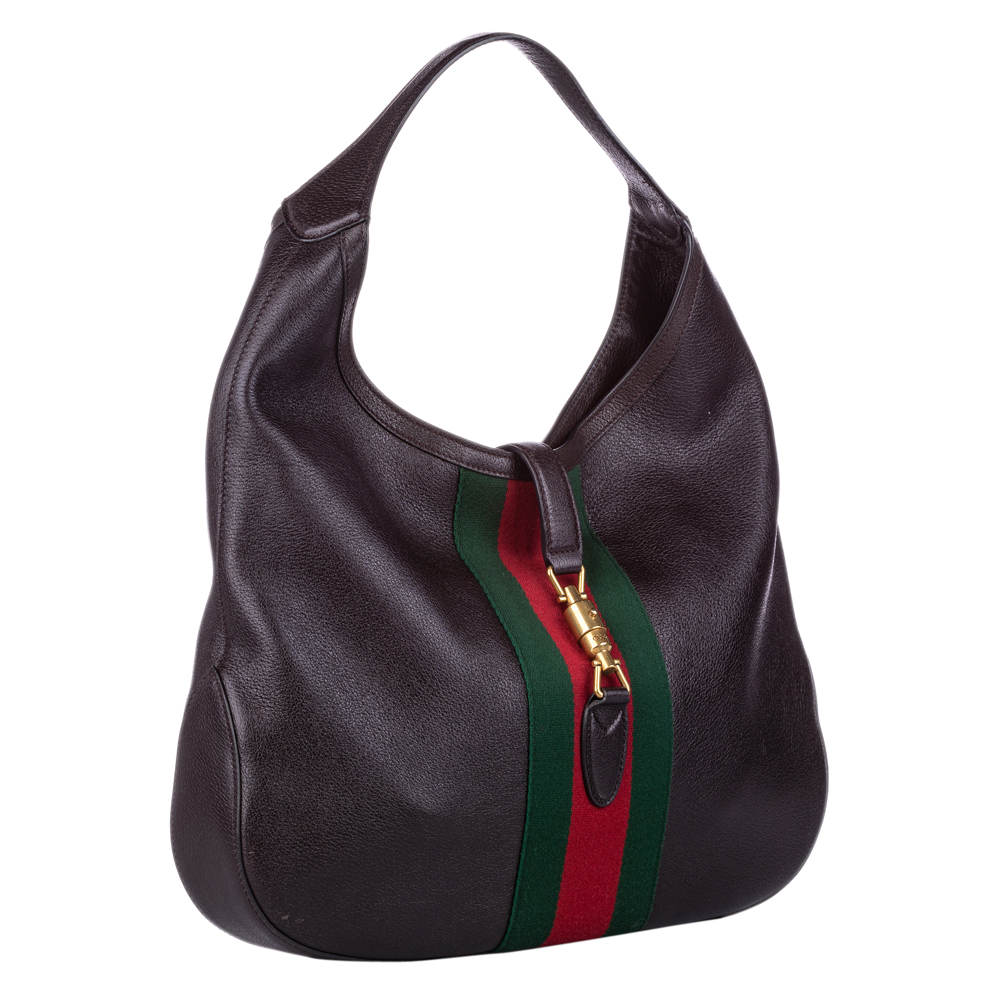 

Gucci Black Leather Web Soft Jackie Hobo Bag