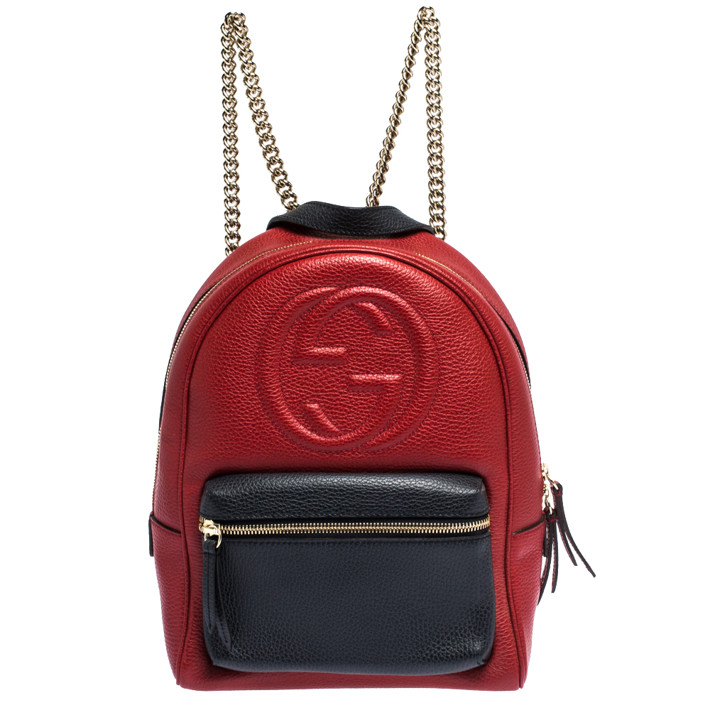 Gucci Red/Navy Blue Leather Soho Chain Backpack Gucci | TLC