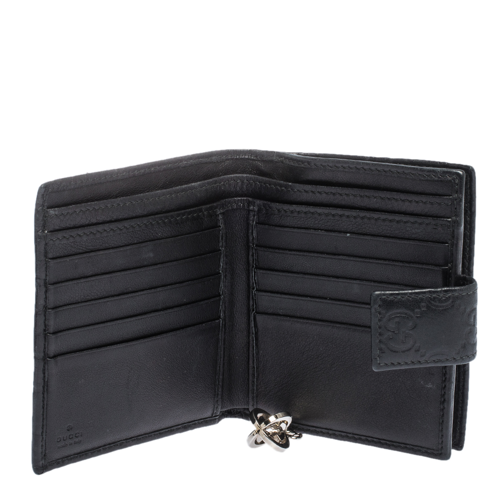 

Gucci Black Guccissima Leather Interlocking G Charm French Wallet