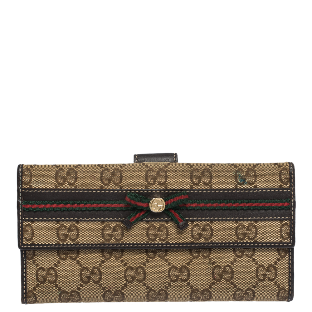 Gucci Brown/Beige GG Canvas and Canvas Mayfair Bow Continental Wallet Gucci  | TLC