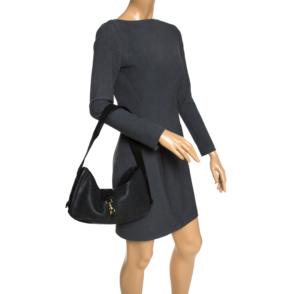 

Gucci Black Perforated Leather and Canvas Vintage Jackie Shoulder Bag