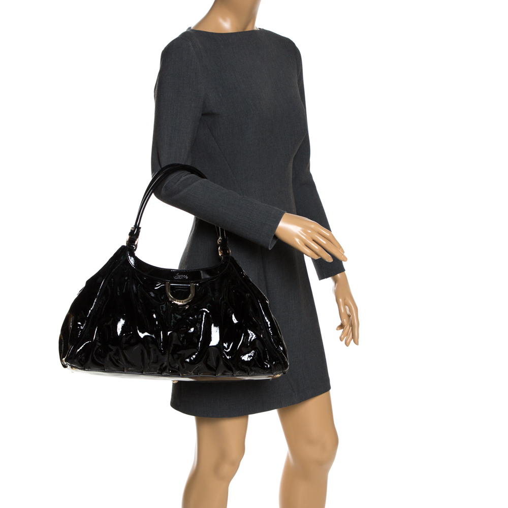 

Gucci Black Patent Leather Large D Ring Hobo