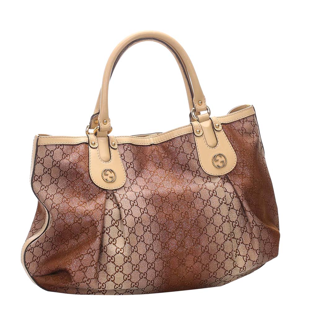 

Gucci Pink/Brown GG Canvas Lurex Scarlett Tote Bag