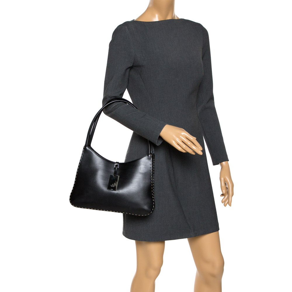 

Gucci Black Leather Topstitch Hobo
