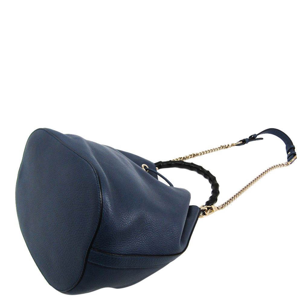 

Gucci Dark Blue Leather Miss Bamboo Bucket Bag