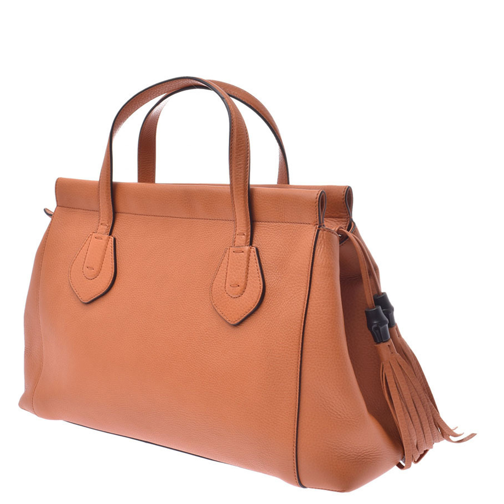 

Gucci Brown Leather Bamboo Tassel Tote Bag