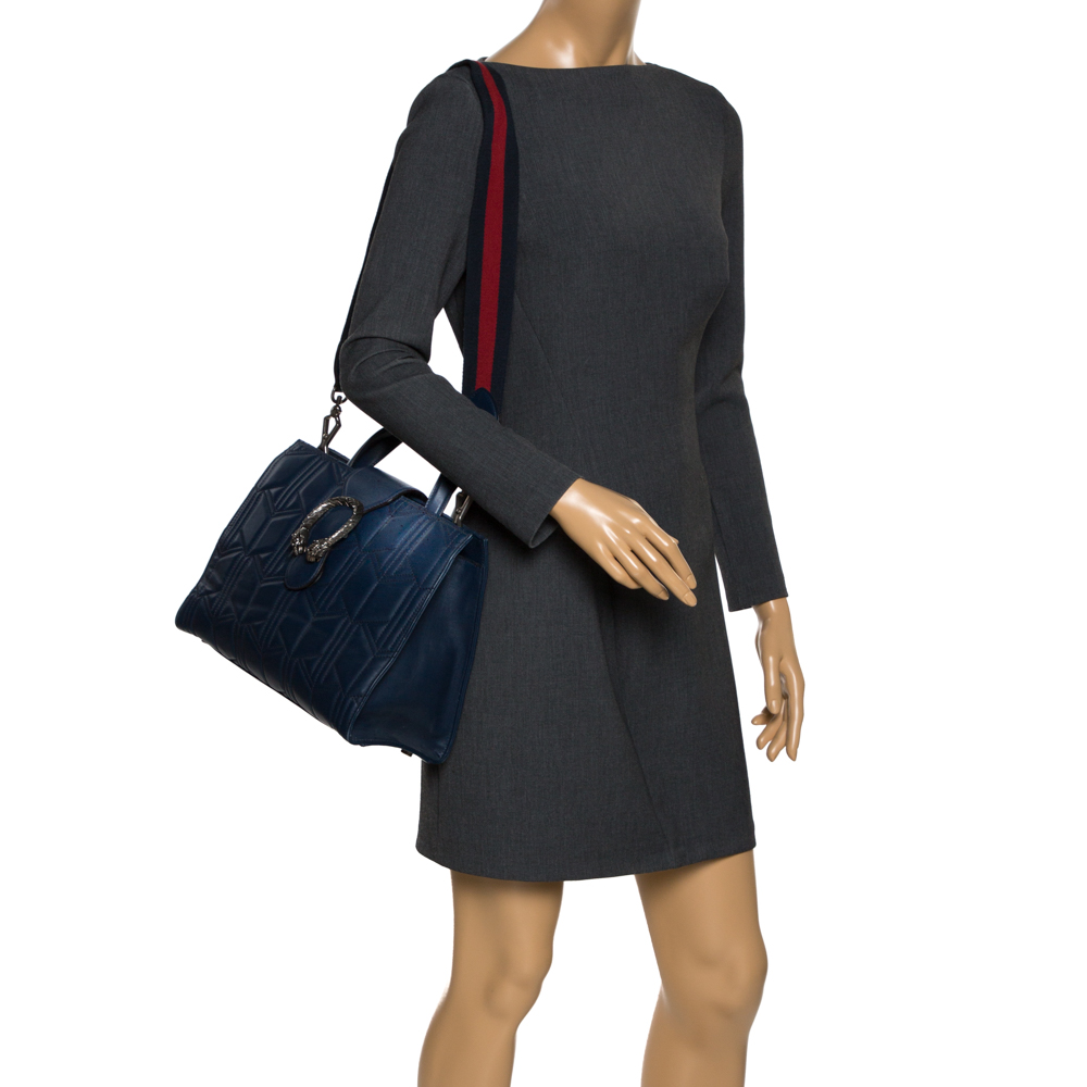 

Gucci Navy Blue Matelassé Leather For Ounass Dionysus Tote
