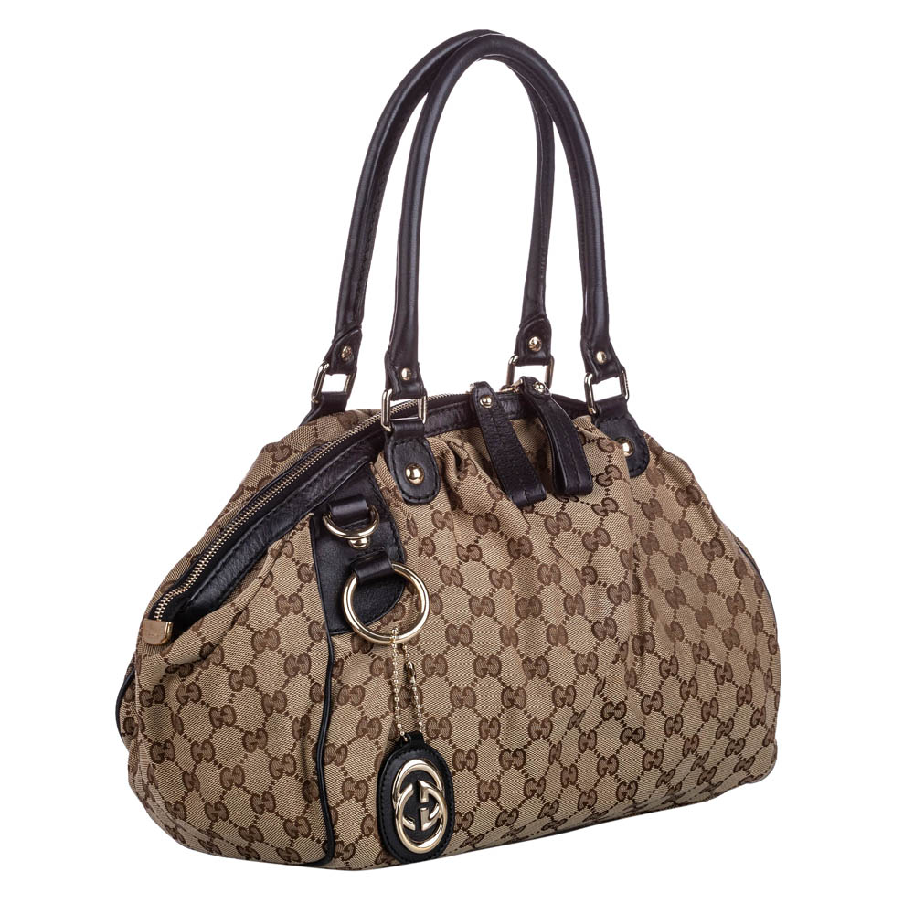 

Gucci Brown GG Canvas Sukey Satchel, Beige