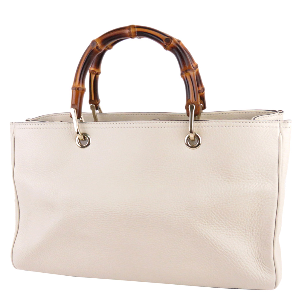 

Gucci White Leather Bamboo Shopper Tote, Brown