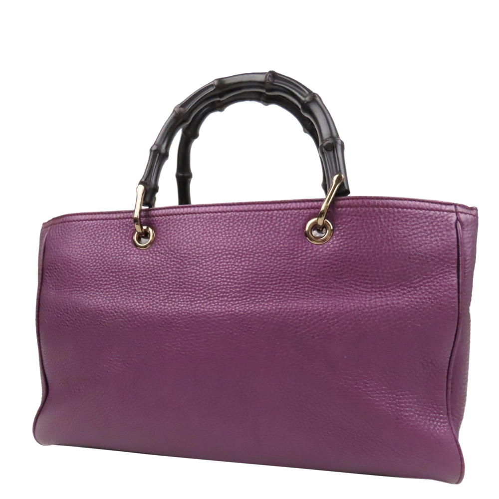 

Gucci Purple Leather Bamboo Shopper Satchel, Black