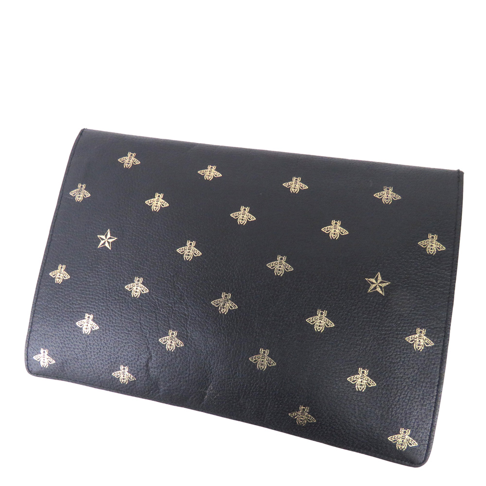 

Gucci Black Bee Star Leather Clutch Bag