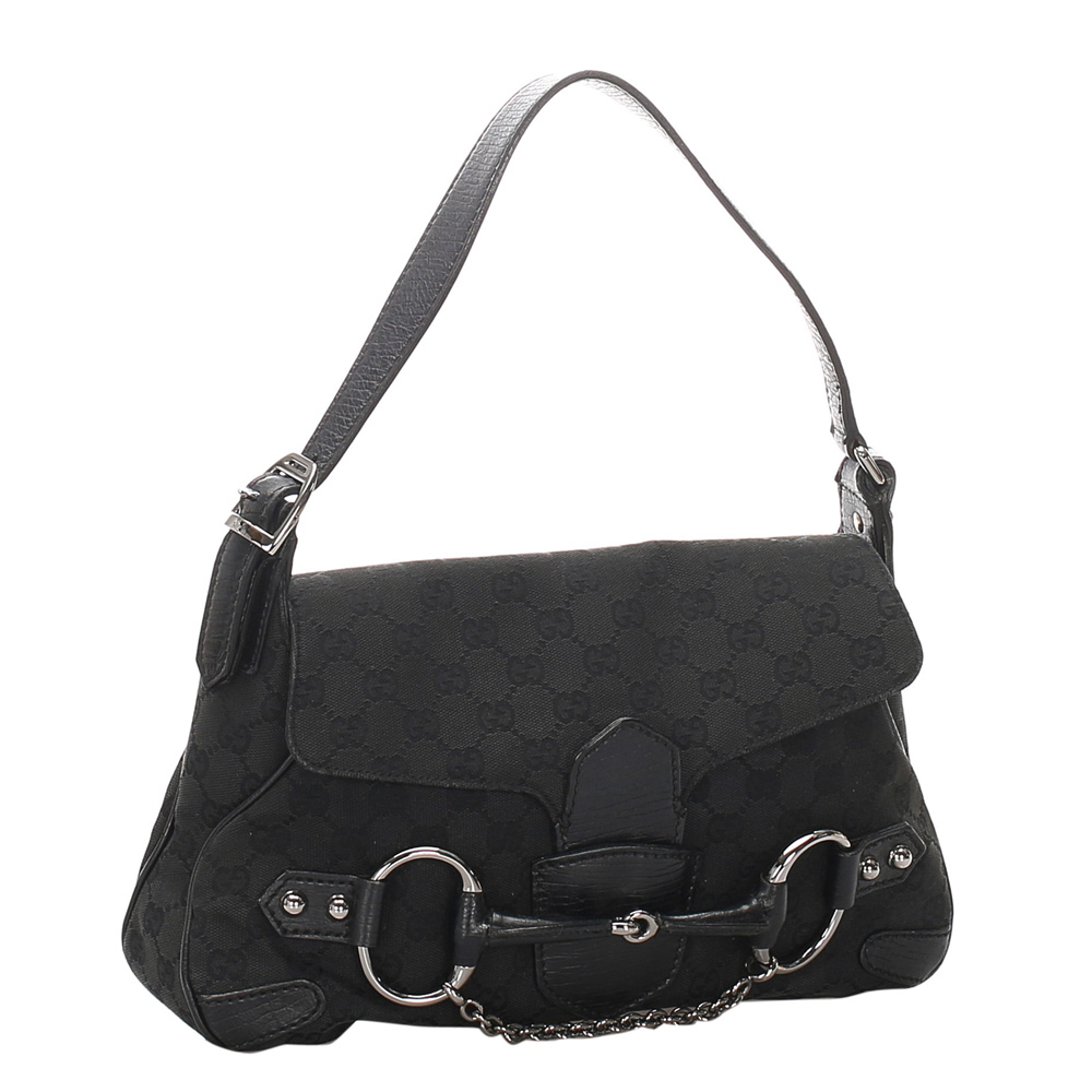 

Gucci Black GG Canvas Horsebit Shoulder Bag