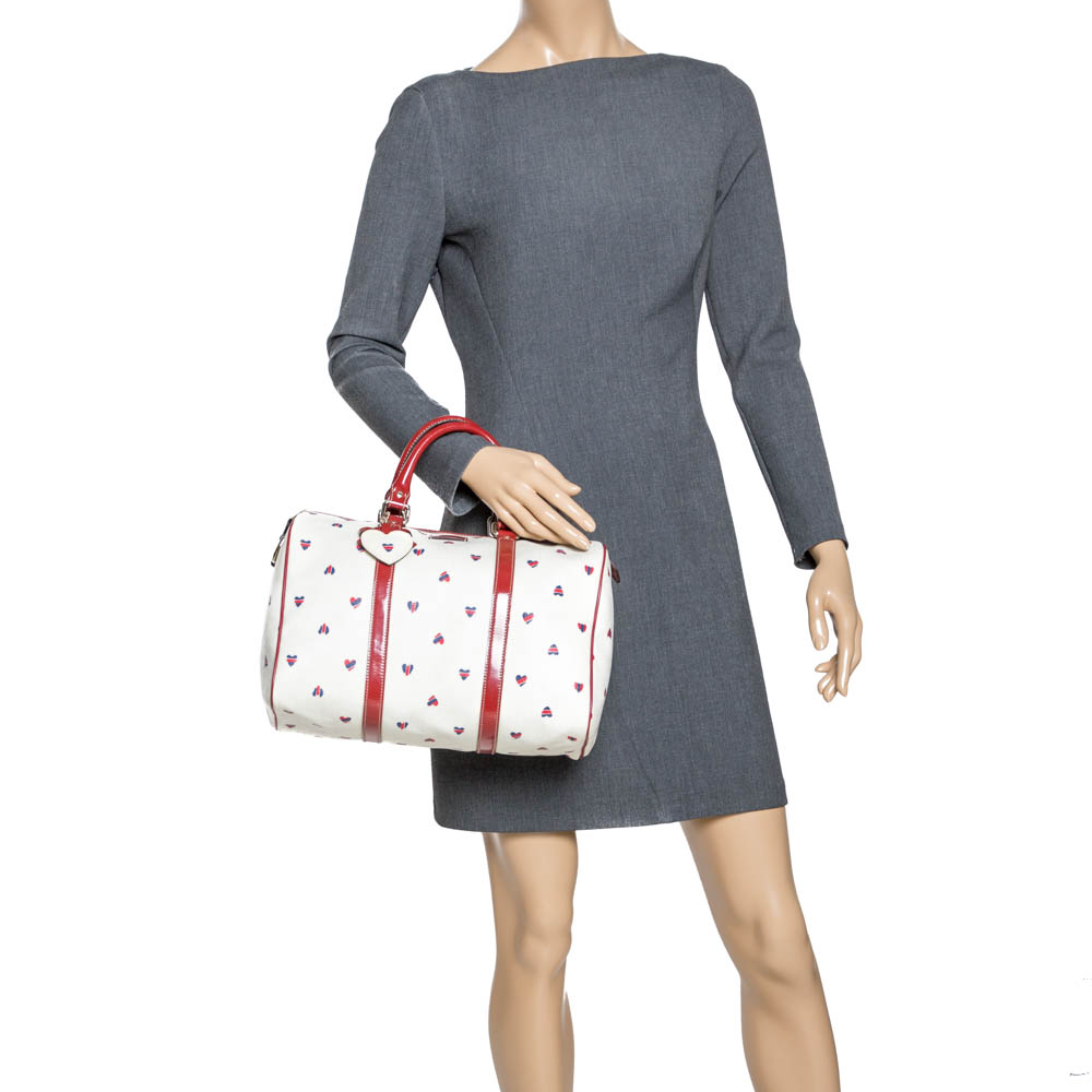 

Gucci Red/White Heart Print GG Canvas and Leather Joy Boston Bag with Heart Charm