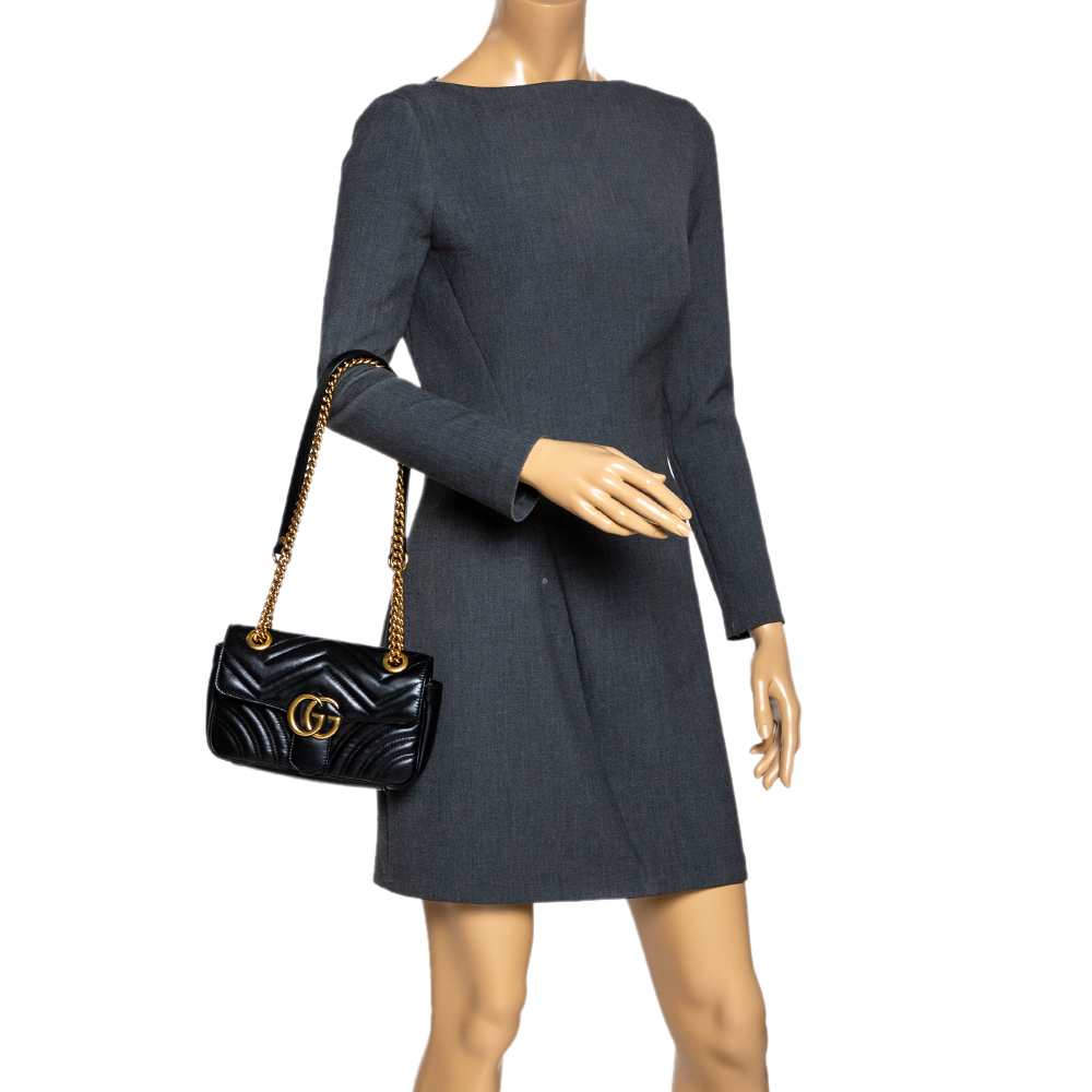 

Gucci Black Matelasse Leather Mini GG Marmont Shoulder Bag