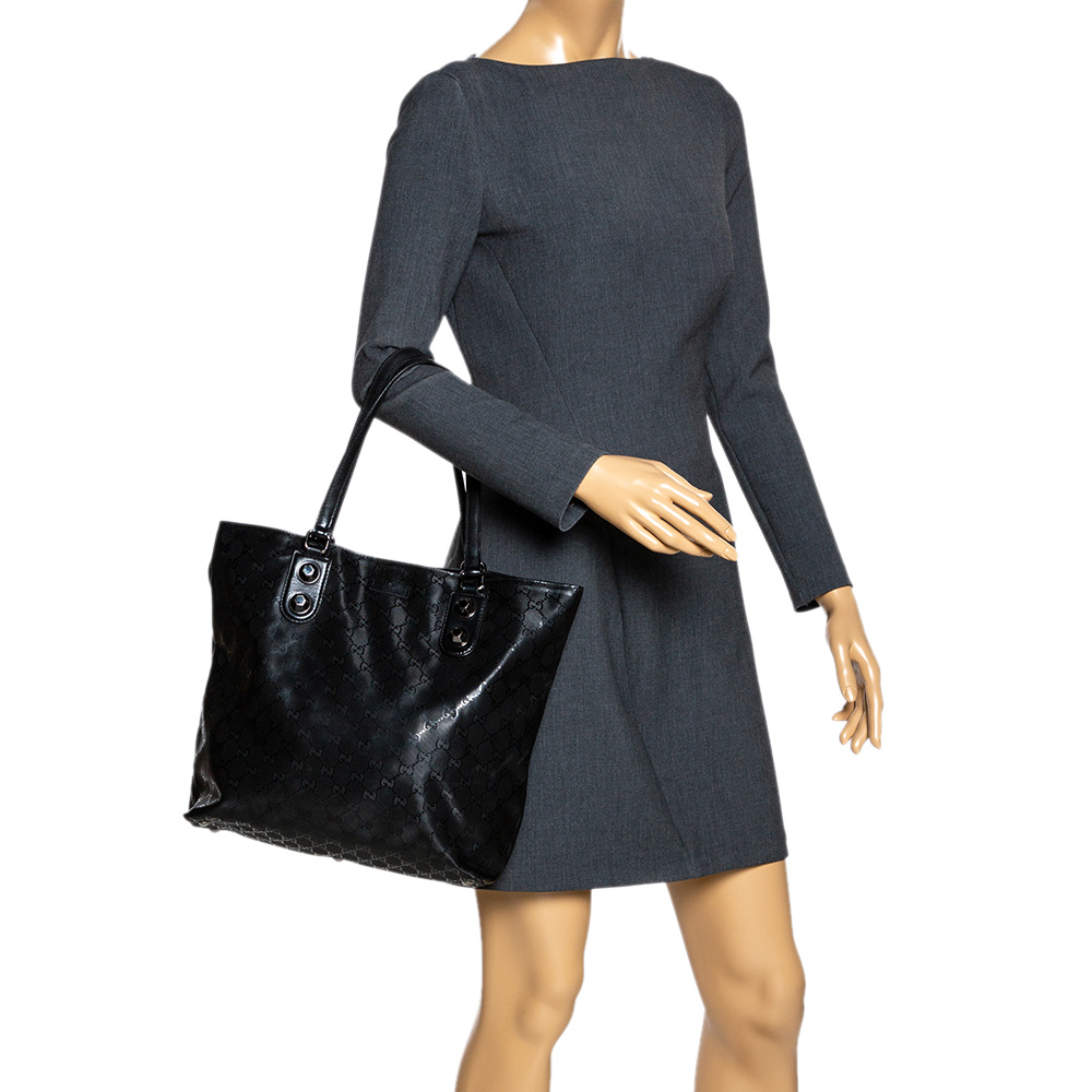 

Gucci Black GG Imprime Coated Canvas Metal Stud Tote
