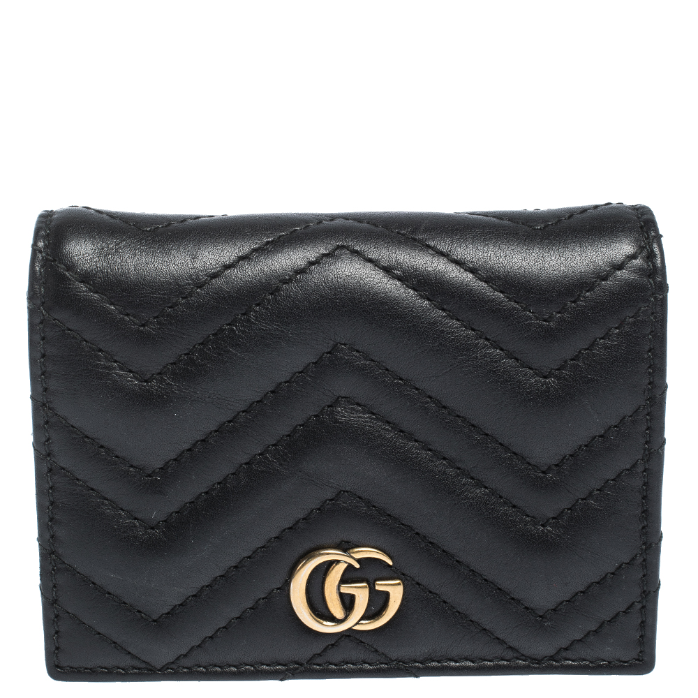 Gucci Black Matelasse Leather GG Marmont Card Case