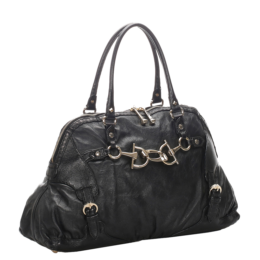 

Gucci Black Leather Horsebit Nail Medium Satchel
