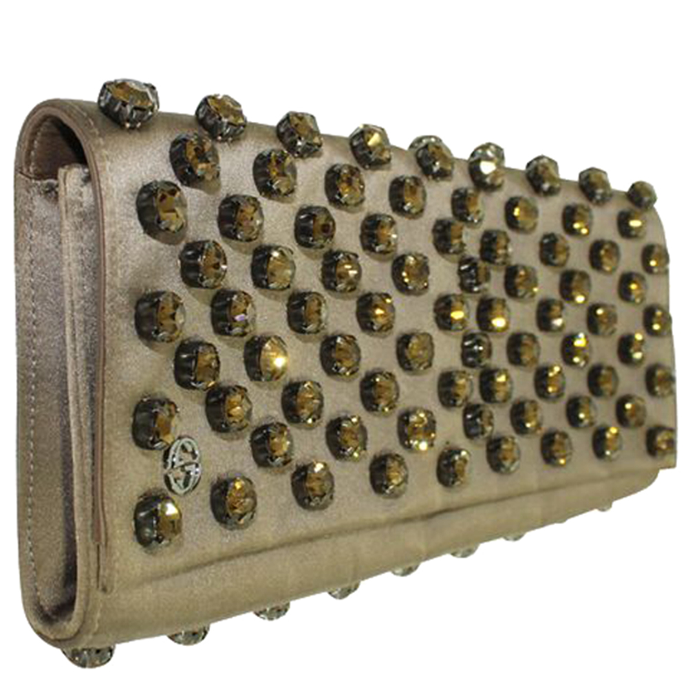 

Gucci Gold Satin Leather Embellished Clutch