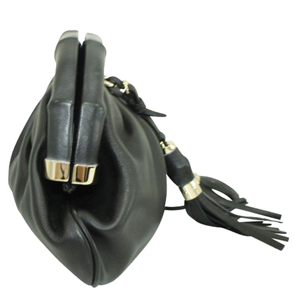 

Gucci Black Bamboo Leather Tassels Bold Clutch