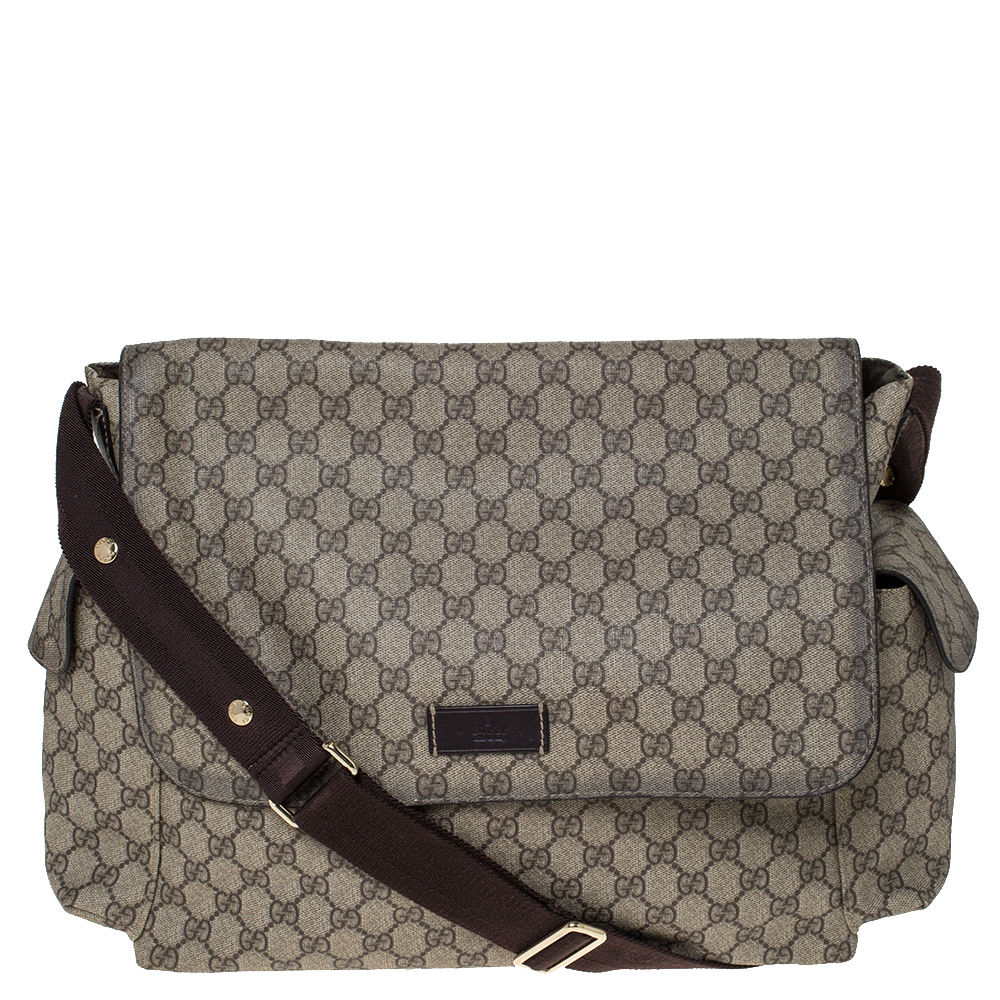 GUCCI Small GG Plus brown coated canvas monogram leather nylon